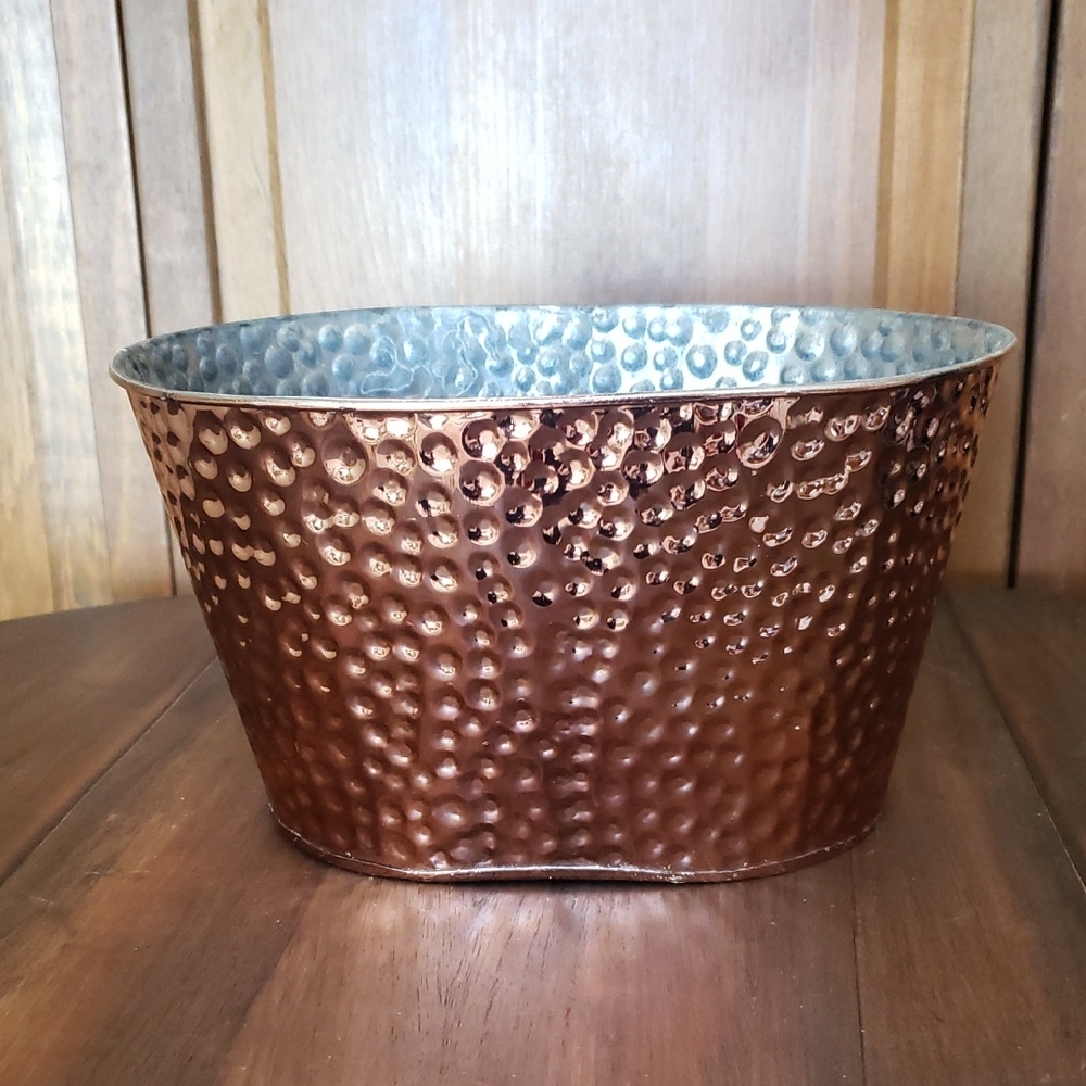 Metal Copper Finish Hammered Bowl Planter Container